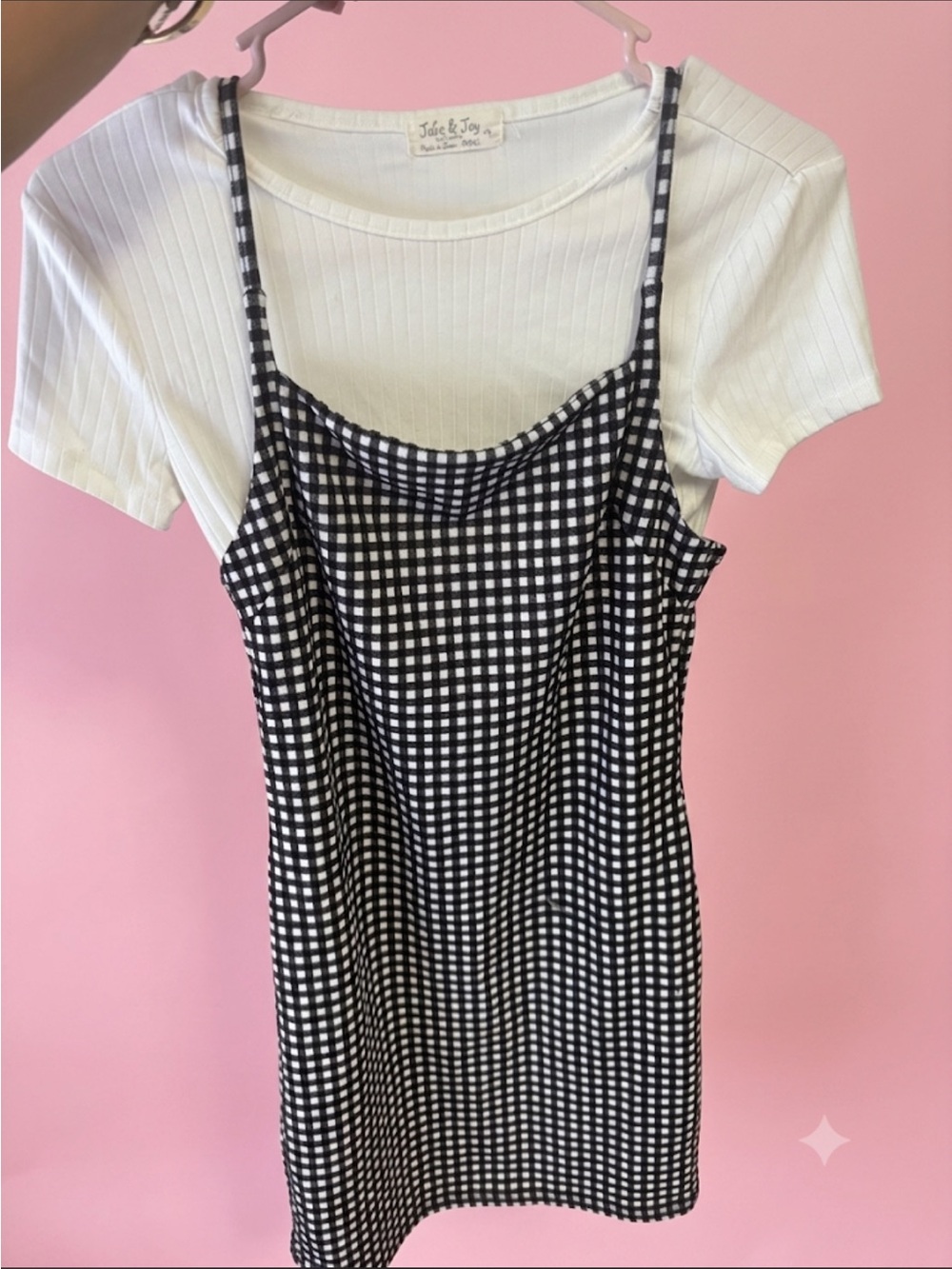 Black & White Gingham Slip Dress with White Tee